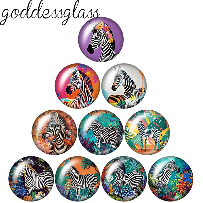 جديد الحيوان زيبرا اللوحة نمط نمط 10 قطعة 12 مللي متر/18 مللي متر/20 مللي متر/25 مللي متر صورة مستديرة الزجاج كابوشون ظهر مسطح صنع النتائج مجوهرات #4