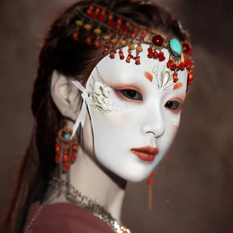 Soul Hoenix Empress maschera in stile antico Hanfu Dress Up Golden Full Face Figure Party Dance Girl Accessorie regalo Cosplay di Halloween