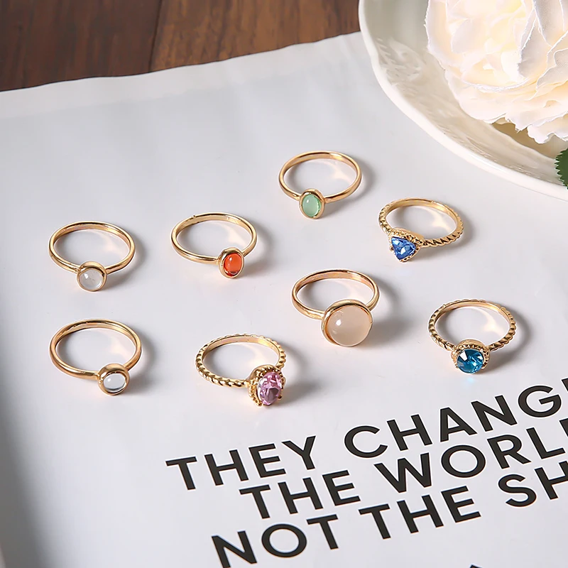 Hot Sale Opal Champagne Multicolor Knuckle Rings Set Jewelry Gift 8pcs