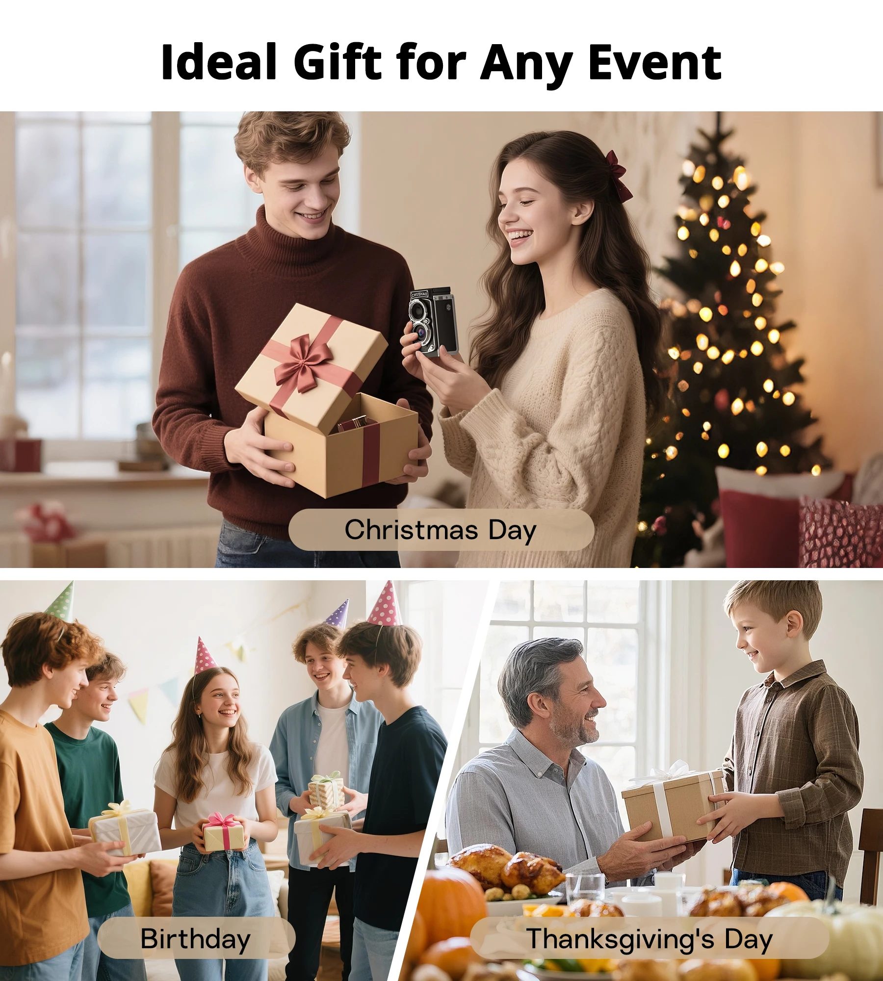 CHUZHAO Ретро мини-цифровая камера с автофокусом 12 МП, портативная камера для видеоблогов с видео 1080P FHD, идеальный подарок