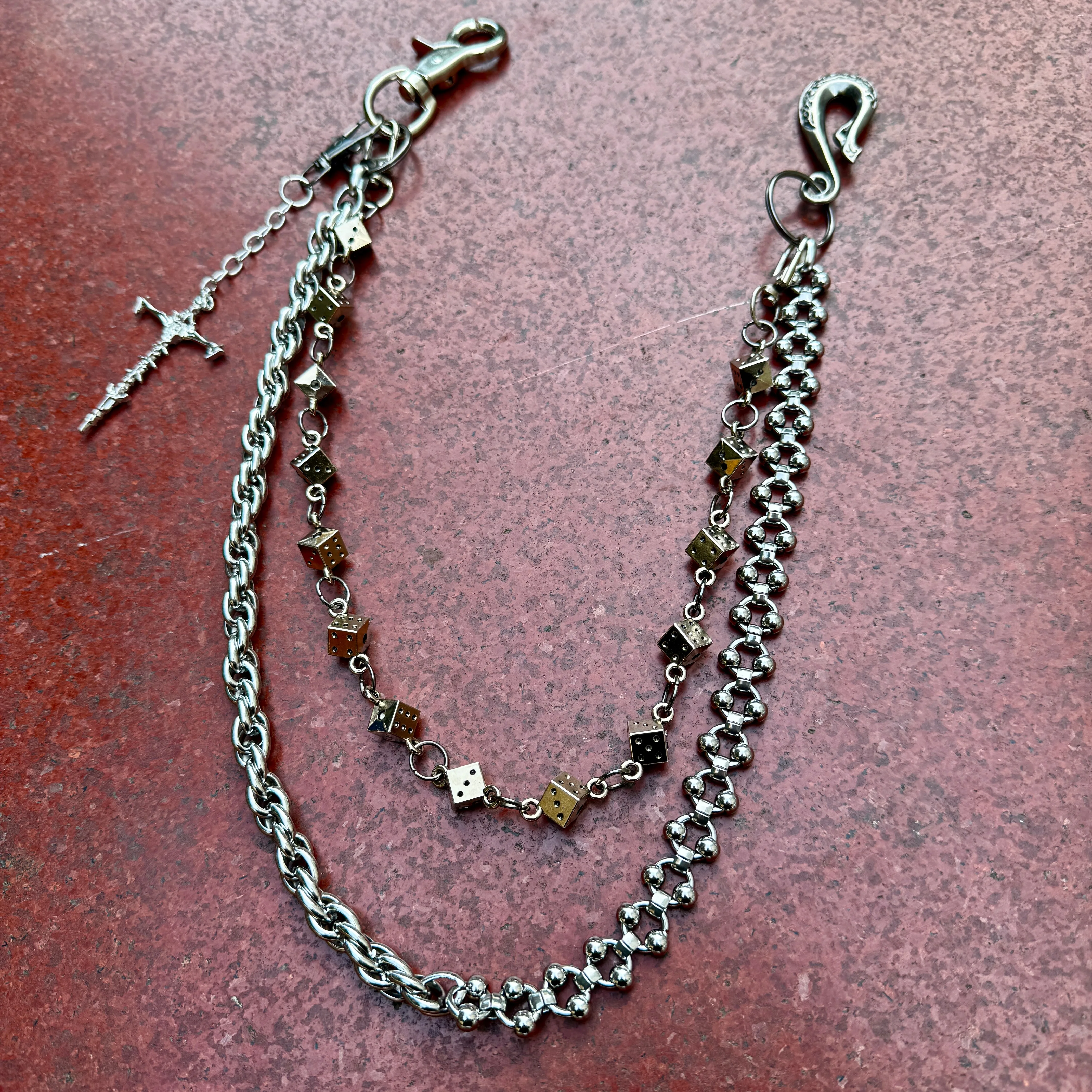 

Original punk style pants chain, metal dice stainless steel double bead chain, double-layer detachable design waist decoration