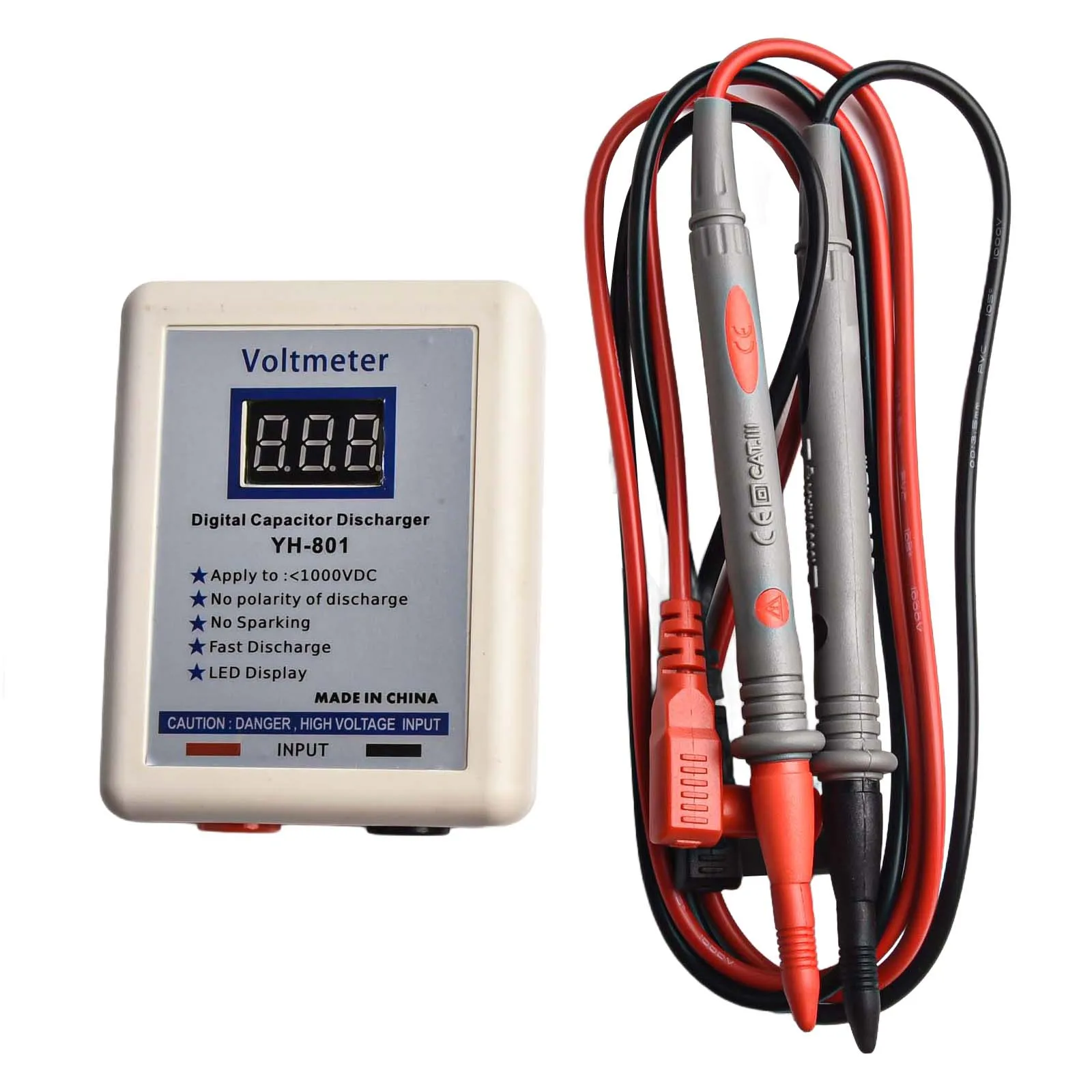 1set Capacitor Discharge Pen DC 800V Digital Display Capacitor Fast Discharger High Voltage Discharge Tool With DC Voltmeter