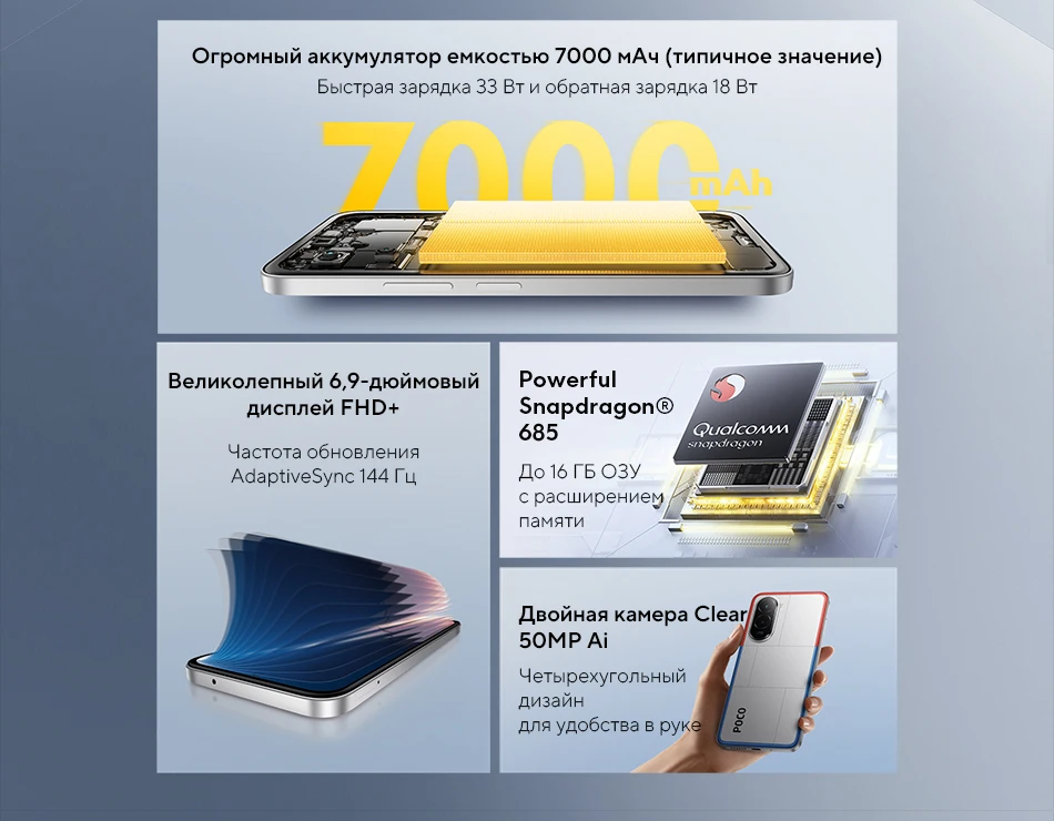 【World Premiere】POCO M7 Global Version Smartphone Snapdragon 685 7000mAh 50MP Camera Immersive 6.9" FHD+ Display 33W Charging