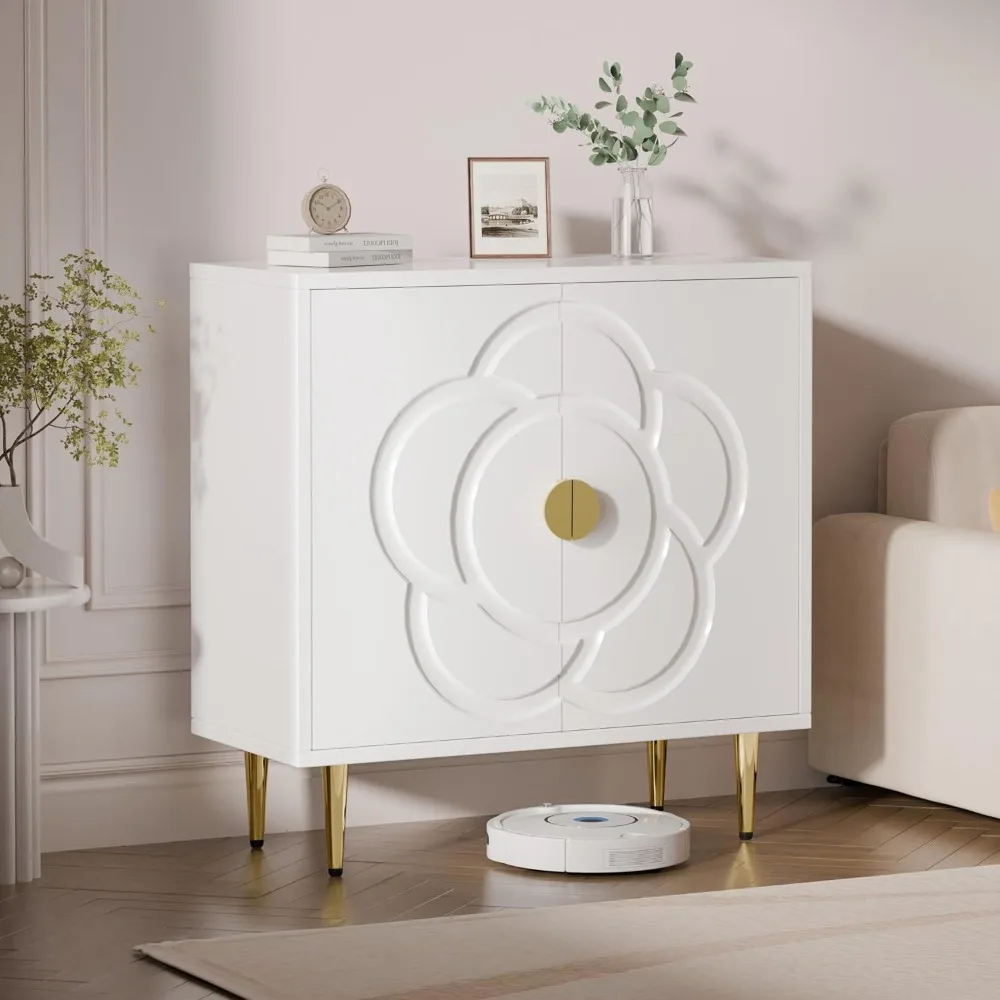 خزانة تخزين، خزانة حديثة مع أبواب بنمط زهور مزخرفة، خزانة بوفيه جانبية للممر والمعيشة