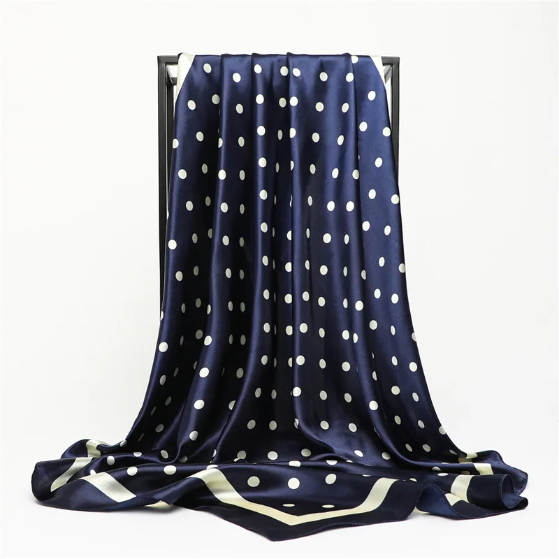 Polka Dot Kopftuch Seide Satin Hals Schal Für Frauen Drucken Hijab Schals Weibliche 90*90 cm Quadratische Tücher und Wraps Schals Für Dame – Detail 13