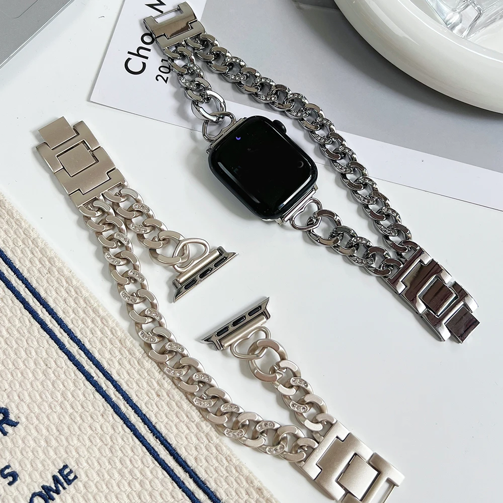 Luxury Metal Strap For Apple Watch Band 9 8 7 6 SE 45mm 44mm 42mm 44mm 41mm Women Bracelet For iWatch Ultra 2 49mm 40mm 38mm