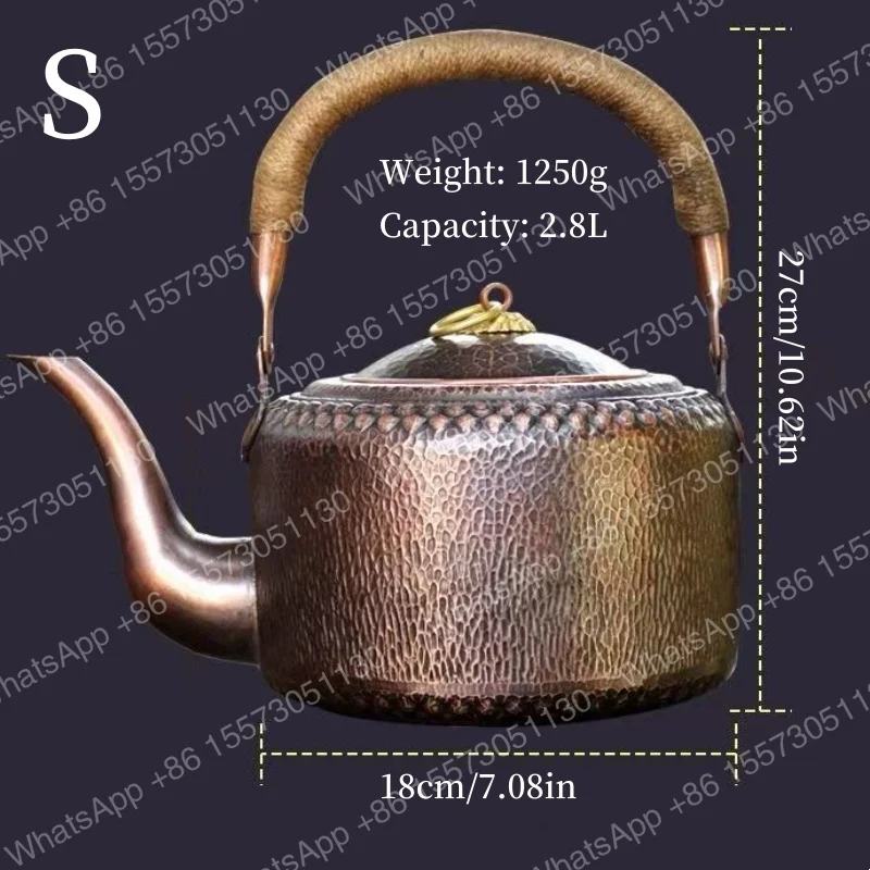 Vintage Copper Coffee Pot,Handheld Hammer Texture Weave 5 liters With lid Heat Resistant Filter Water Kettle,Handcrafted Teapot