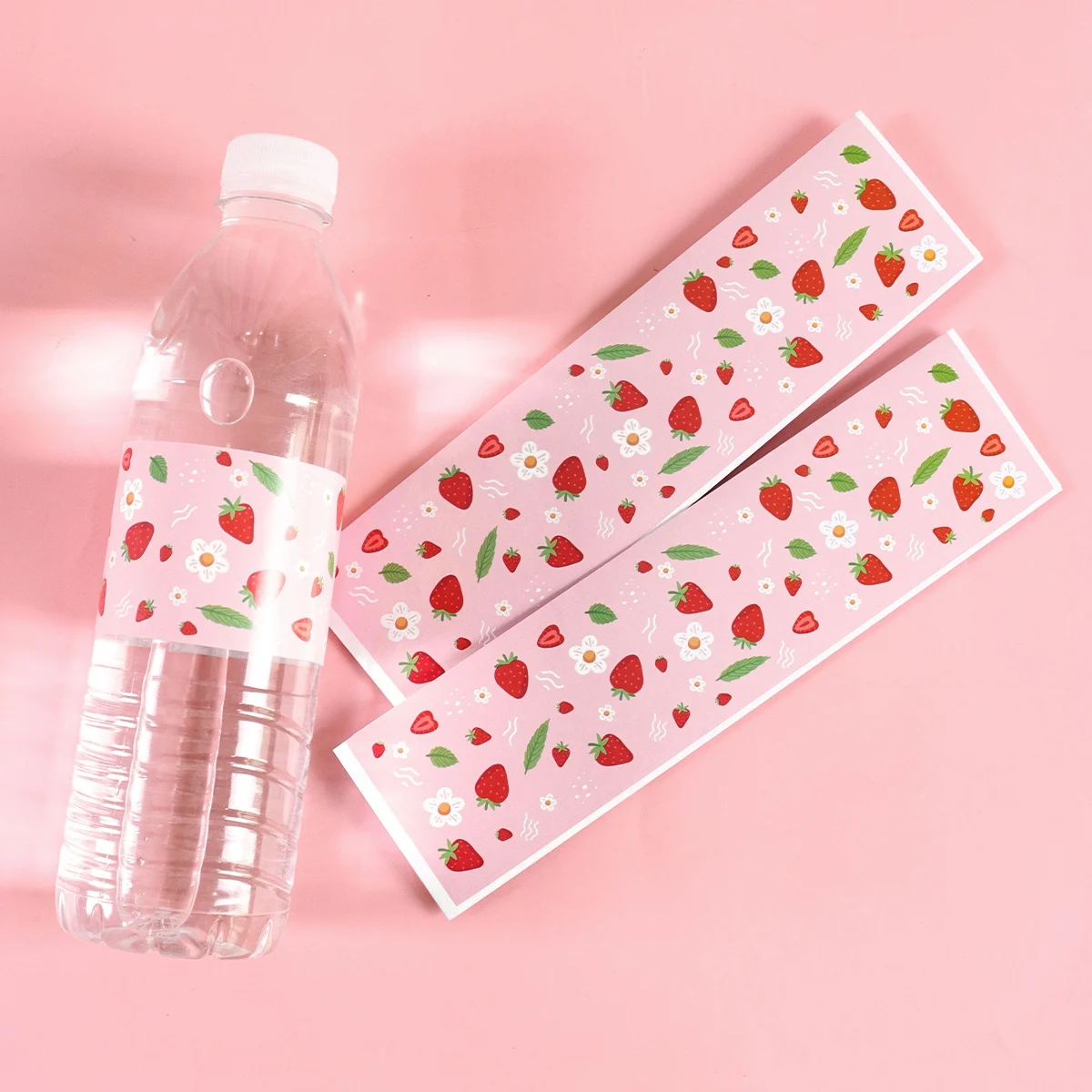 10pcs Strawberry Water Bottle Labels Pink Theme Stickers Birthday Party Decoration for Happy Wedding Party Supplies