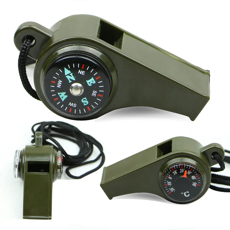 .3 in 1 Emergency Survival Whistle Compass Thermometer Referee Cheerleading Whistle Sporting Goods Camping Hiking Outdoor Tools.