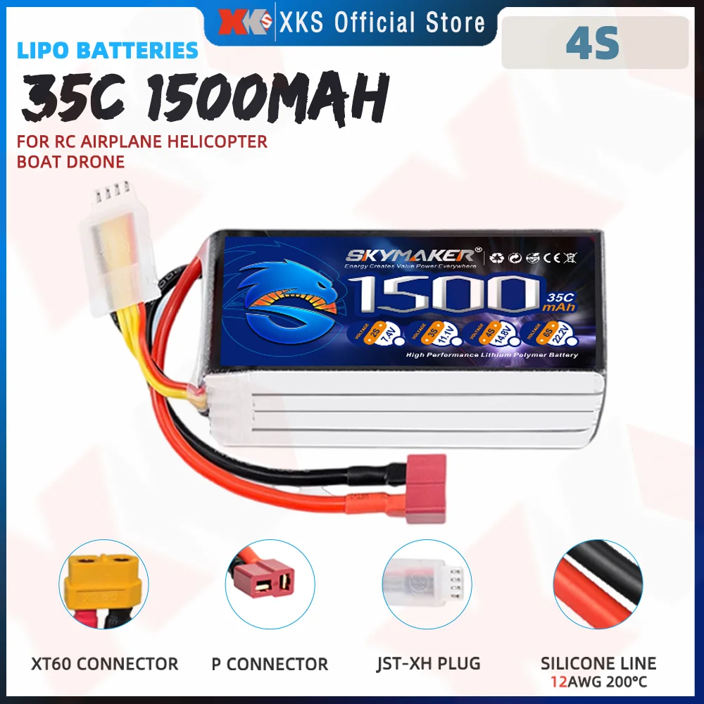 Skymaker 14.8V 4S 1500mah Lipo Battery XT60 T Plug for Racing Drone FPV RC Car Boat Airplane Helicopter Lipo Battery RC Part