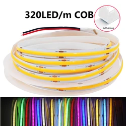 DC 12V 24V COB diody na wstążce LED 5mm 8mm szerokość 320LEDs/m elastyczny taśma LED światło liniowe czerwony niebieski lampa dekoracyjna domowy 1m 2m 3m 4m 5m