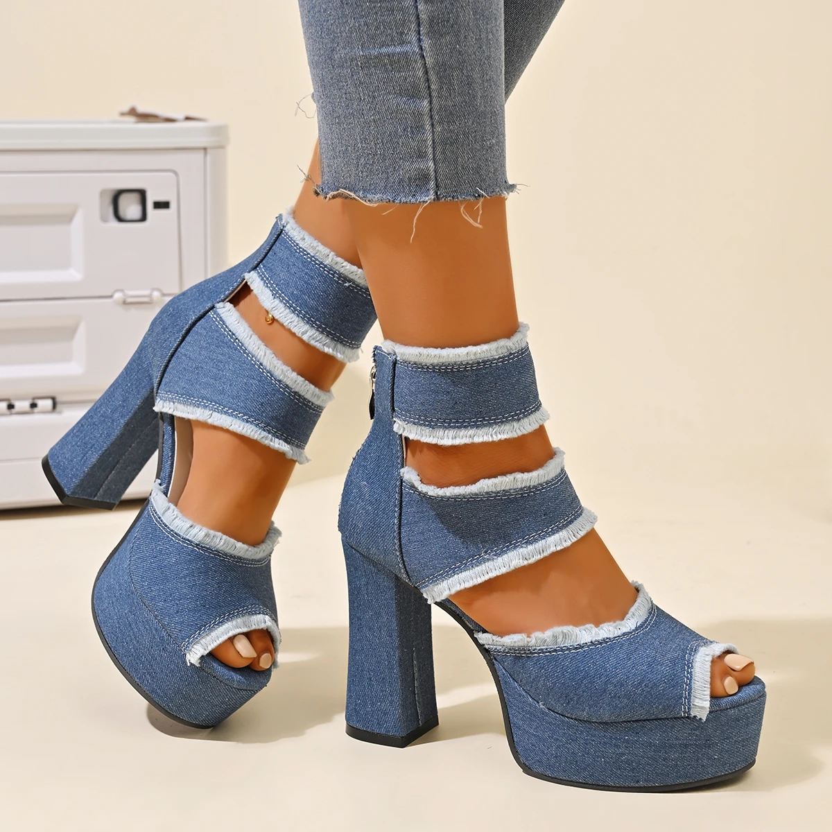 รองเท้าส้นสูงแบบรัดข้อเท้าผ้าเ - Women'S Shoes Navy Blue บทวิจารณ์และราคา