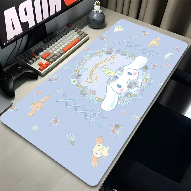 

Коврик для мыши Kawaii с синим бантом для девочек, аниме Sanrio, клавиатура для ноутбука, Cinnamoroll, расширенный мягкий настольный коврик, игровые аксессуары, коврик для мыши, ПК