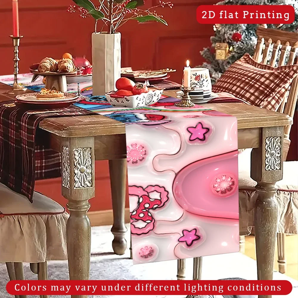 1 Piece of Stitch-Themed Table Runner, with a Base Color Printed with Stitch and Other Cartoon Elements, Suitable for Children's Rooms, Disney-Themed Parties, Etc