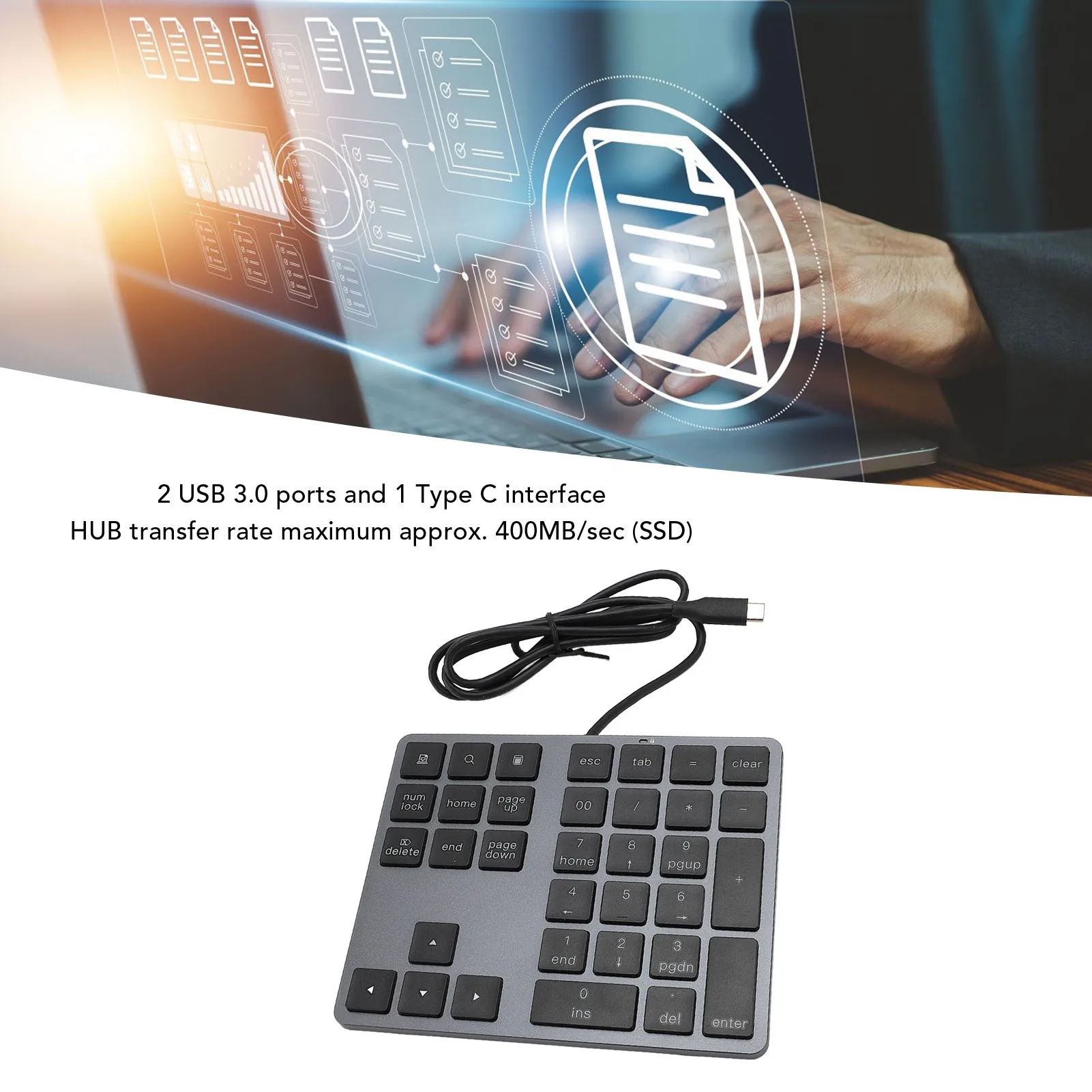 

Numeric Keyboard Wired Numeric Keypad USB C 3.1 HUB 5Gbps 34 Keys External Keyboard Slim Wired Numpad for Laptop Desktop PC