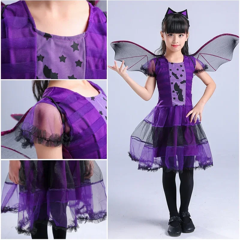 1. Kinder-Rollenspielkleid Mädchen Fledermaus-Cosplay-Tutu-Kleid mit Flügeln und Stirnband Halloween-Kostüm für Karneval-Verkleidungsparty – Detail 6