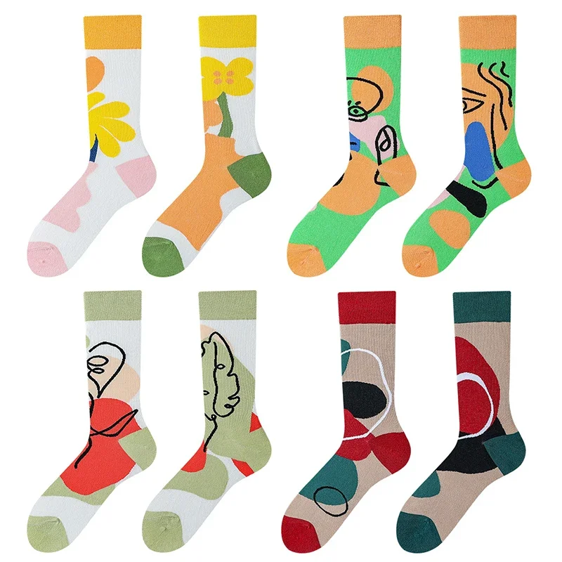 

1 pairsSocks Women Design ABstyle Asymmetric Creative Harajuku Fashion Casual Personalized Creative Socks Gift New