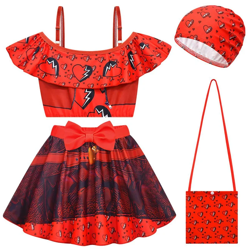 The Rise of Red Girls Swimwear Baby Swimsuit Girls D-Descendants 4 Cosplay Chloe Red Swimming Outfit Kids Beachwear Bathing Suit