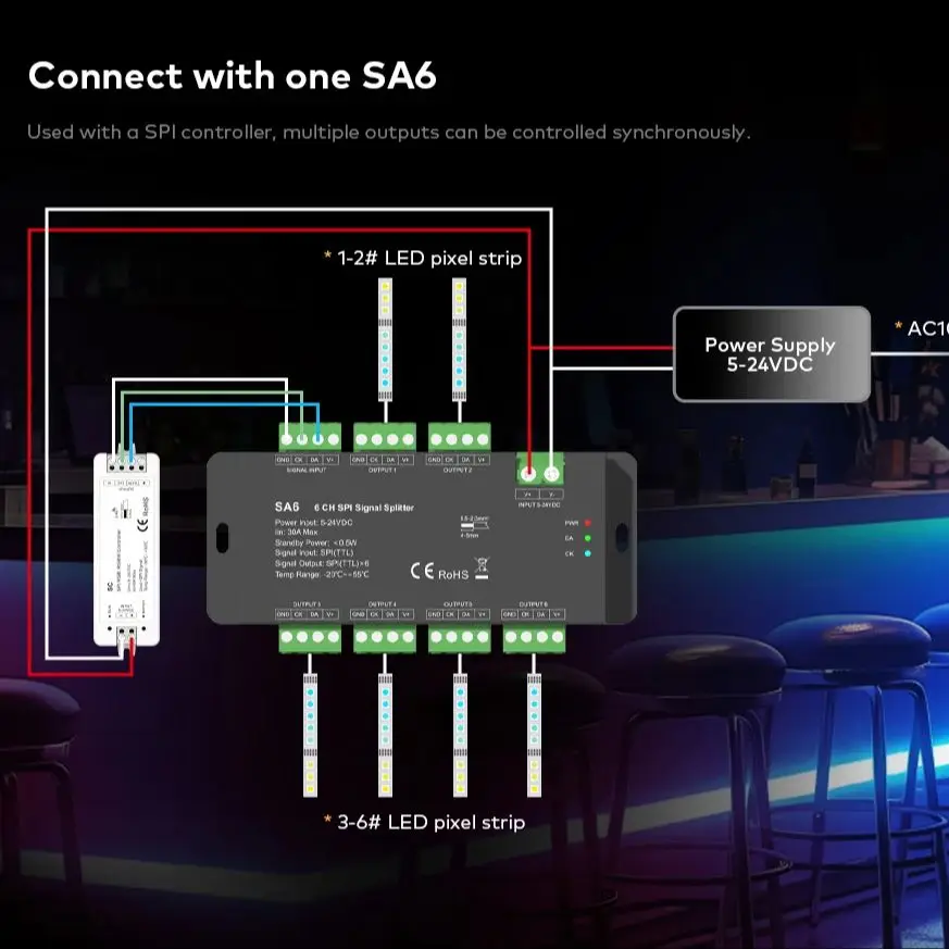 Controlador de luz de escada com sensor de movimento pir, controlador spi com escurecimento push drive 28 tipos ic digital rgb branco tira led dc 5-24v