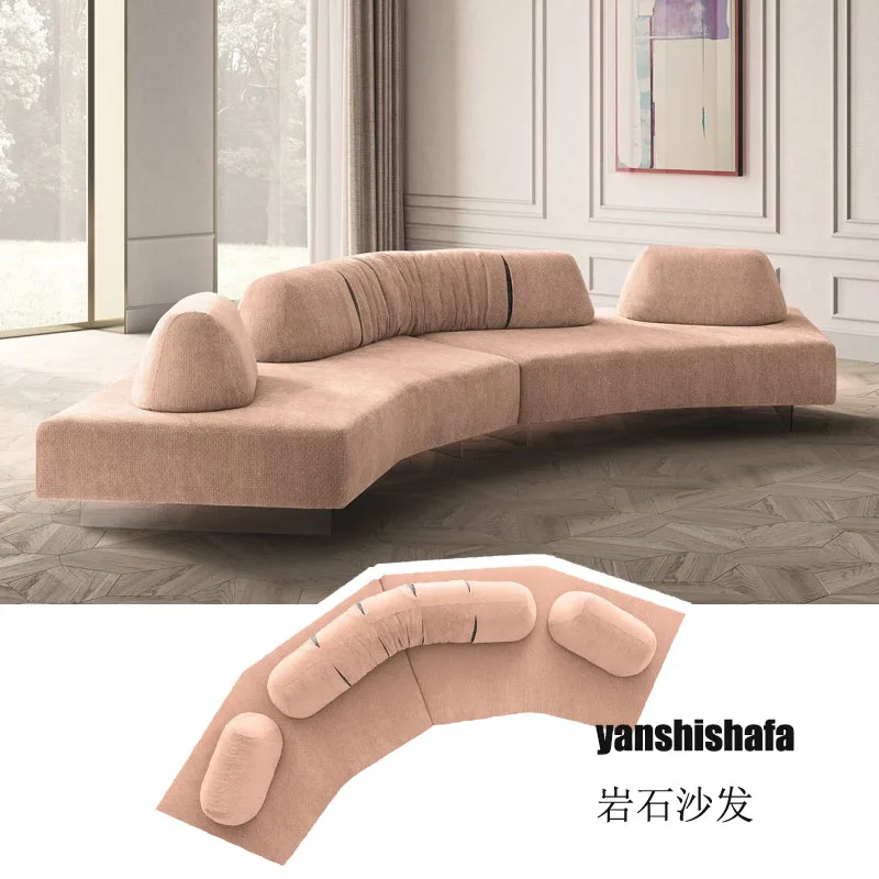 Italian-Style Light Luxury Three-Seat Sofa Large Flat Layer Villa Model House Arc Combination Minimalist Fabric Sofa