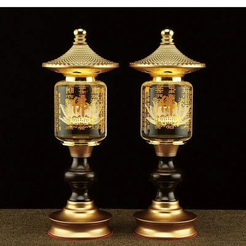 LED Color Crystal Lamp Plug In Buddha Offering Ball Carving Scripture Temple Hall Domestic