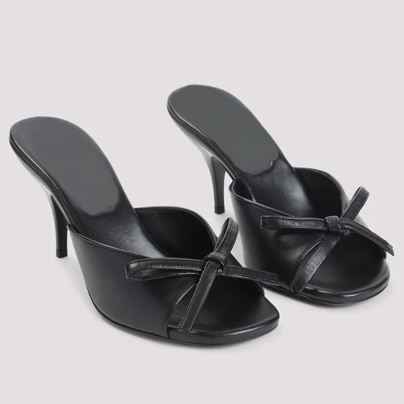 

Butterfly Knot Straps Leather Slippers Sexy Square Toe Slod Customized Thin Heel Slip On New Arrivals Fashion Women Modern Shoes