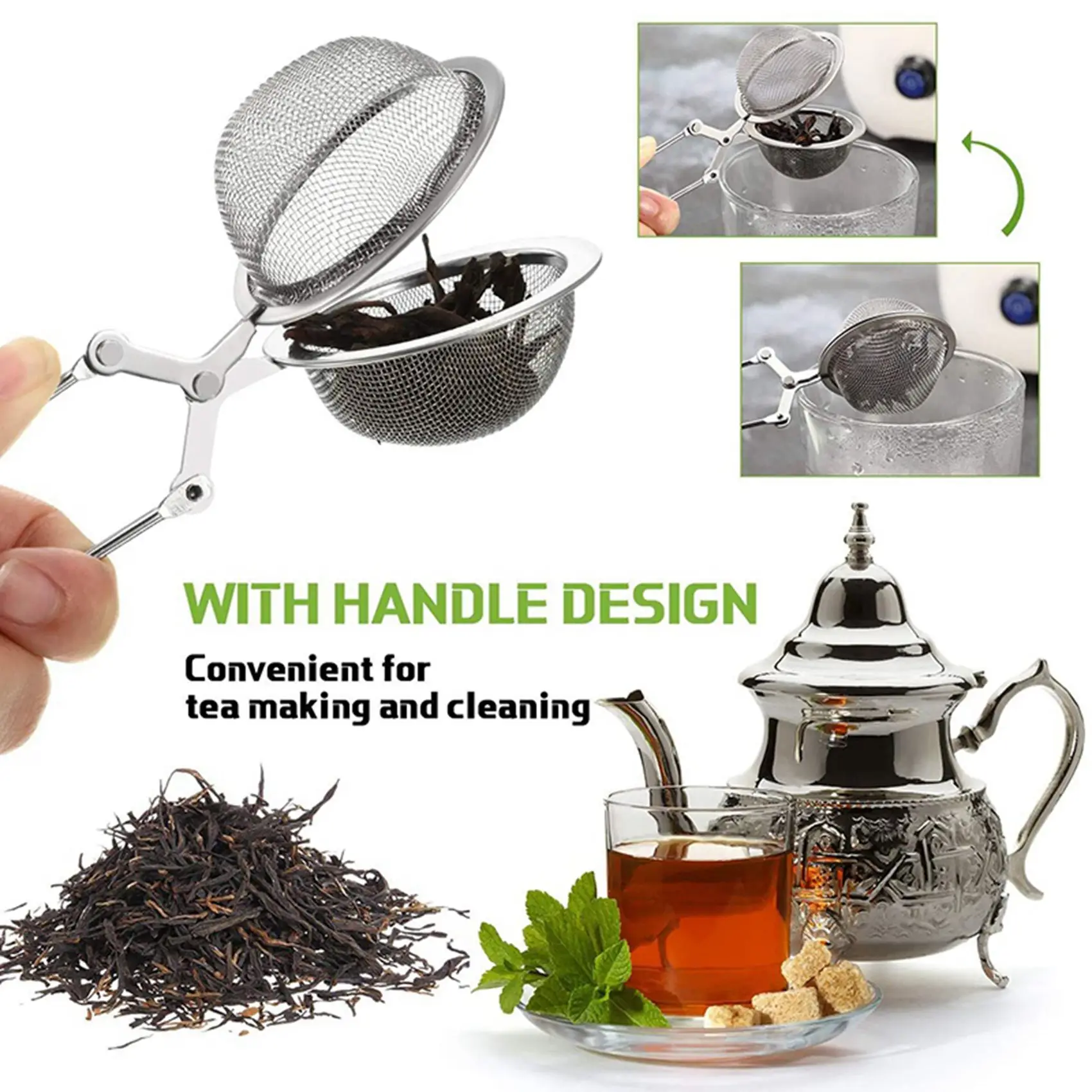 LICE-12Pcs Tea Infuser Loose Leaf Tea Snap Ball Tea Strainer Spoon Stainless Steel Tea Filter Steeper With Handle