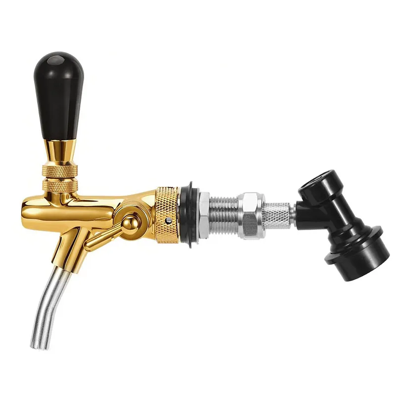 Golden Beer Tap,Adjustable Brew Faucet with Liquid Ball Lock Disconnect Connector,Kegerator Tap Dispenser withFlow Control Valve