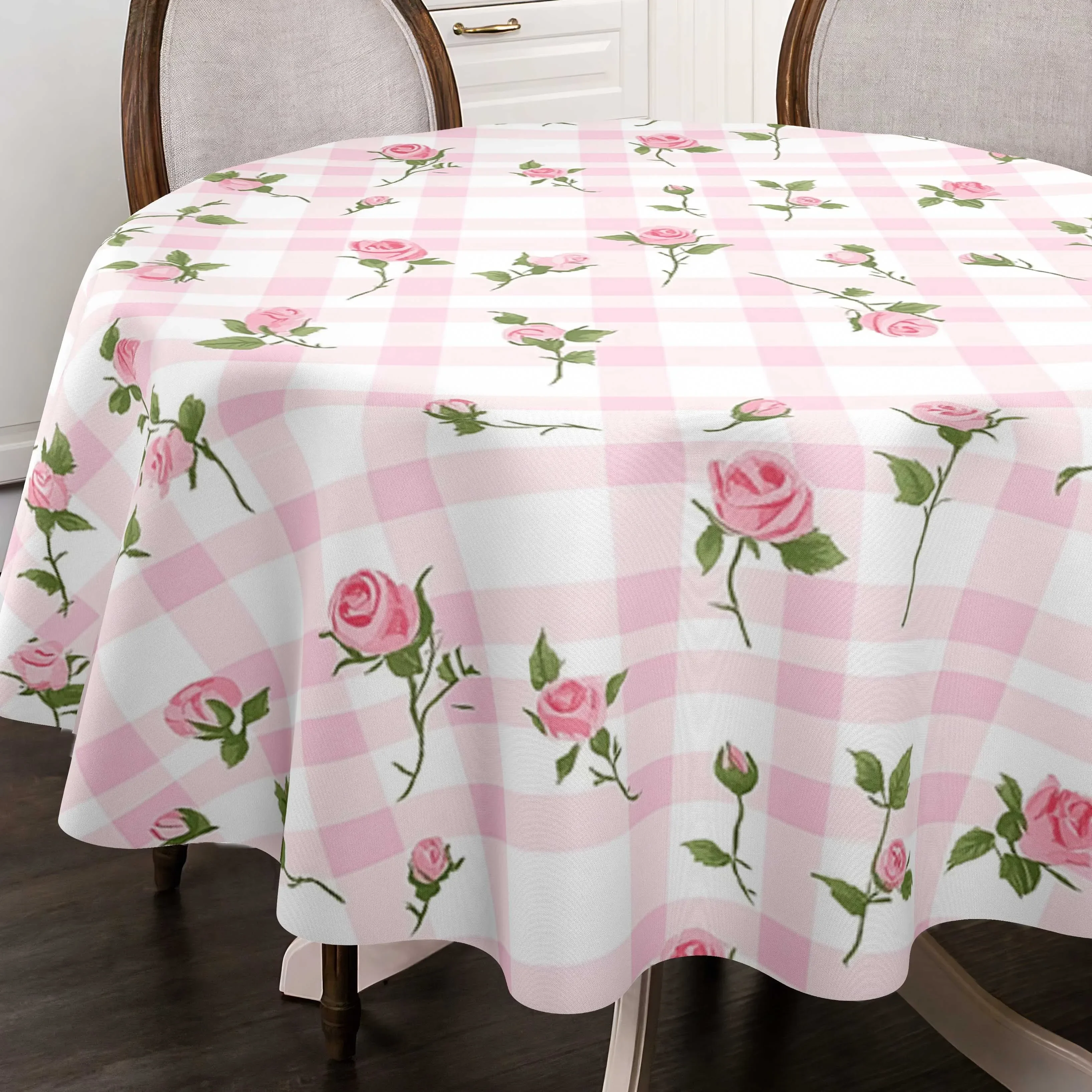 One polyester tablecloth, summer rose-colored tablecloth, pink buffalo-patterned tableclothxzj