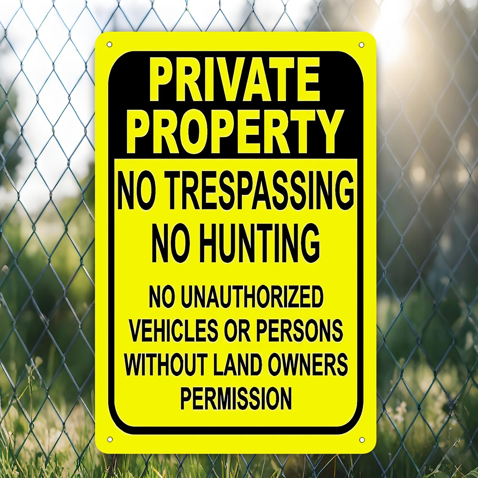 Private Property No Hunting Metal Sign, Yellow Iron 2D Flat Wall Art 8x12 Inch Unframed, Durable for Outdoor Camping Hiking L