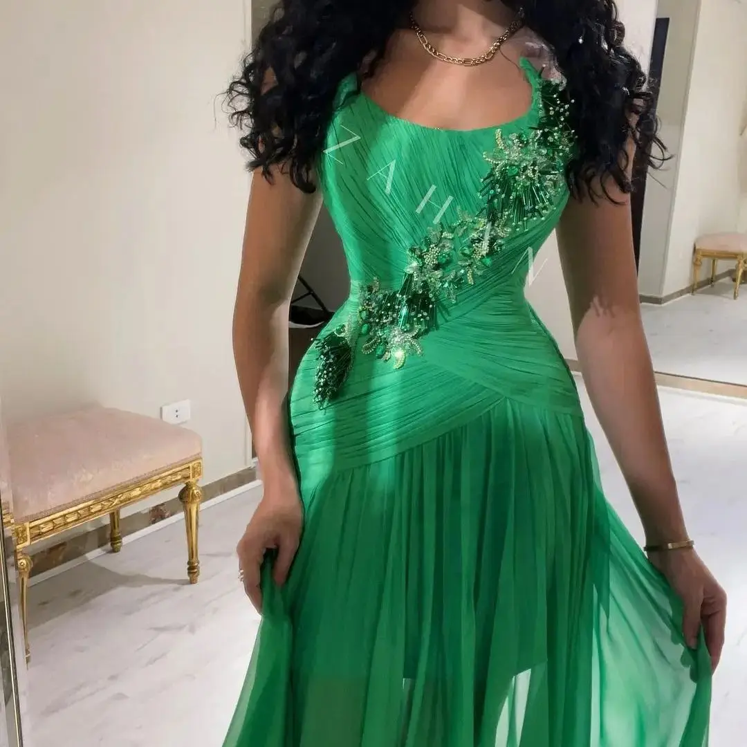 Green Evening Dress Strapless Sleeveless Prom Dresses A-Line Knee-Length Arabia Customized Cocktail Dresses Wedding Party Gown