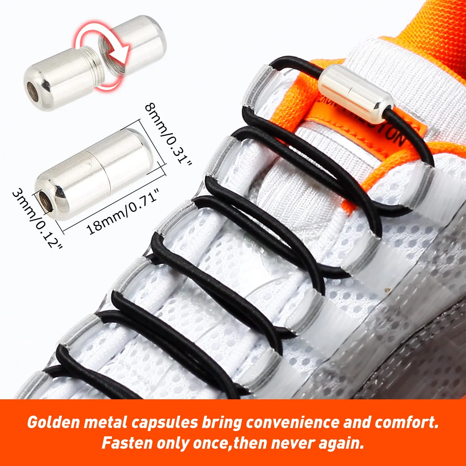 

No Tie Shoe Laces Lock Shoelace Buckle Lock Tieless Elastic Laces Clasps Metal Capsule Buckles Tip Hiking Boot Shoes Necklace