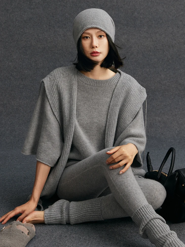 TLOML 시크 여성용 100% 캐시미어 가을 겨울 케이블 니트 후드 캐시미어 스카프 모자 보온 캐시미어 니트 스카프 패션 탑