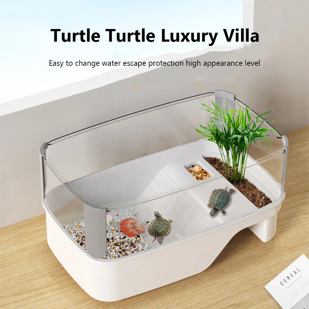 

Turtle Tank Aquarium Full View Visually Tortoise Aquarium Habitat Easy Cleaning Turtle Aquarium With Multi-Function Sun Deck