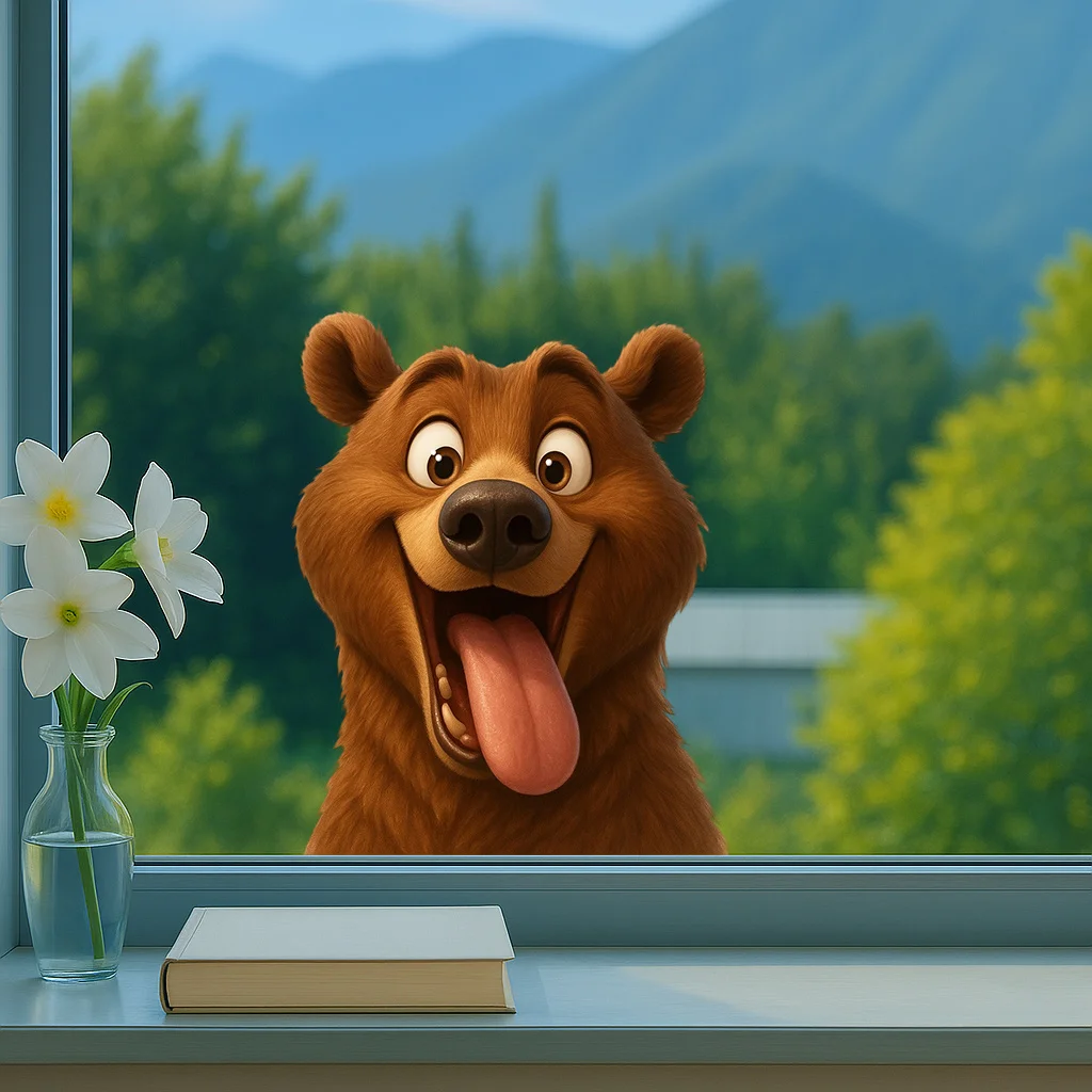 1 Stück lustiger brauner Bär Fensterglas-Aufkleber, dekorative selbstklebende Vinyl-Aufkleber für Wohnzimmer, Schlafzimmer, Wohnheim, Balkon, Garten
