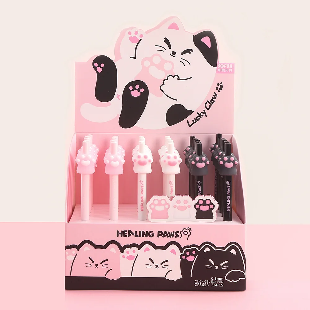 

36 pcs/lot Cute Cat Paw Press Gel Pen Kawaii 0.5mm Black Ink Neutral Pens Kids Gift Stationery Office School Supplies Zakka