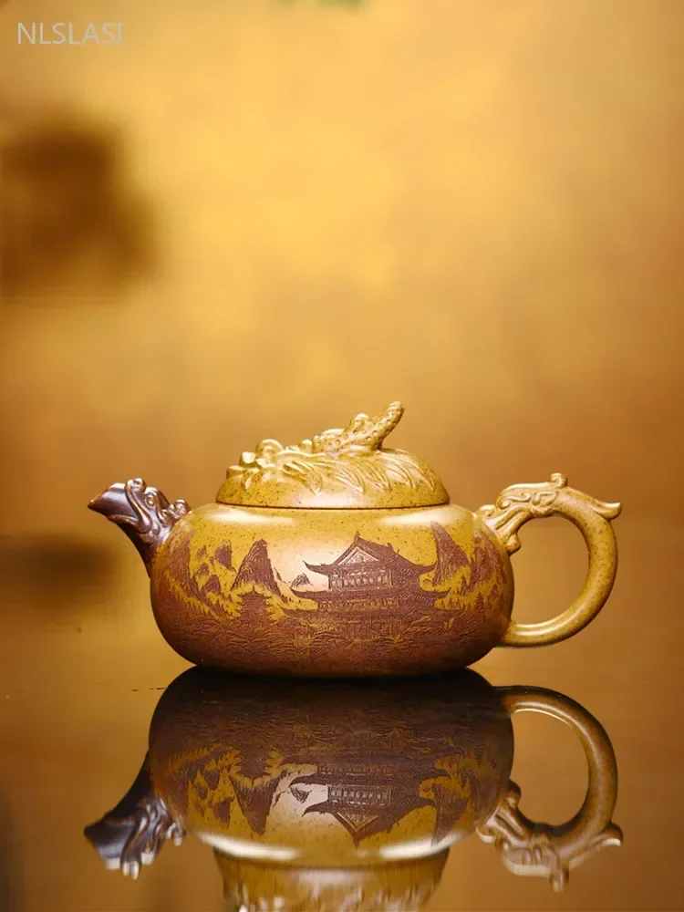 300ml High Quality Yixing Purple Clay Teapot Hand Carving Section Mud Kettle Chinese Zisha Filter Teapot Beauty Tea Accessories