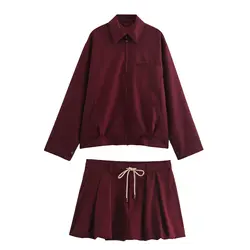 European And American Style Foreign Trade Women's Clothing New Fashion Zipper Pocket Jacket Long Sleeved Jacket Half Skirt Set