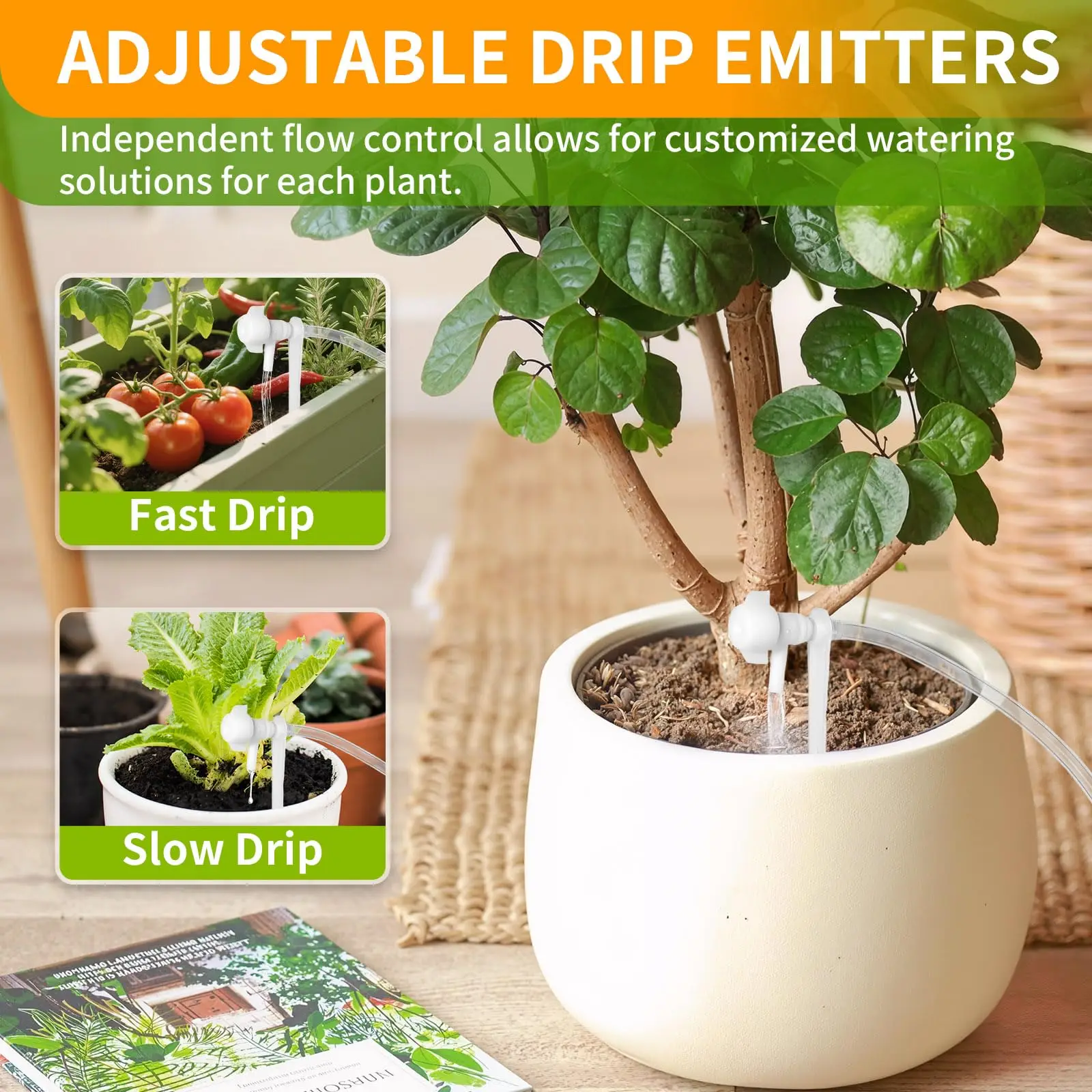 Solar Irrigation System, Solar Intelligent Irrigation Kit, Balcony Automatic Watering System, Integrated LED Programmable Timer, Anti-Siphon Device, IP65, 2000mAh Battery, Includes 393.7-Inch Hose, Flow-Adjustable Drippers, for 15 Plants, Ideal for Garden