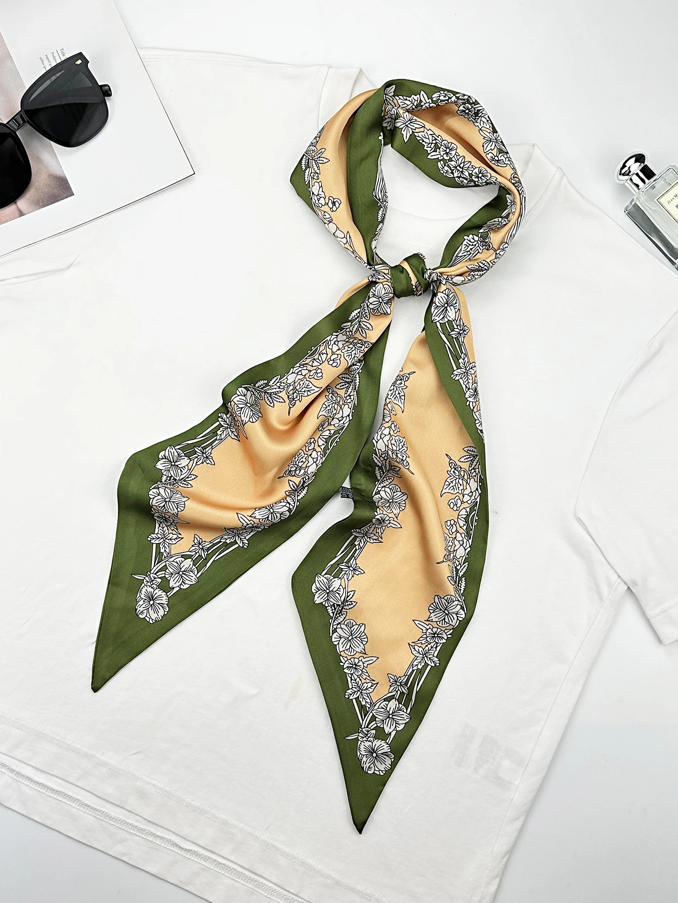 2024 Retro Print Silk Scarf Women Soft Satin Hairband Neckerchief Tie Female Headband Bag Ribbon