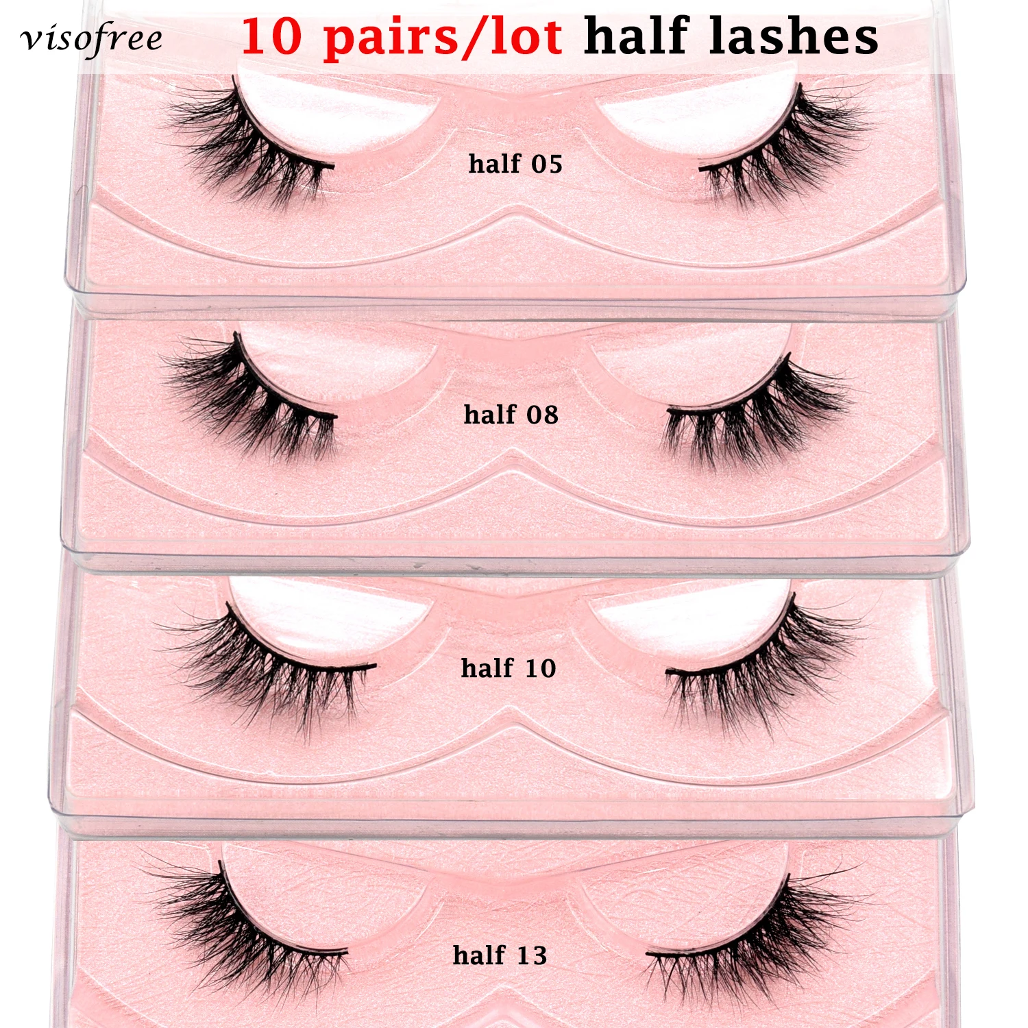 

Wholesale 10 Pairs Eyelashes Visofree Half Lashes Natural Half Mink Lashes Soft Wispy False Eyelashes Short Makeup Faux Cils