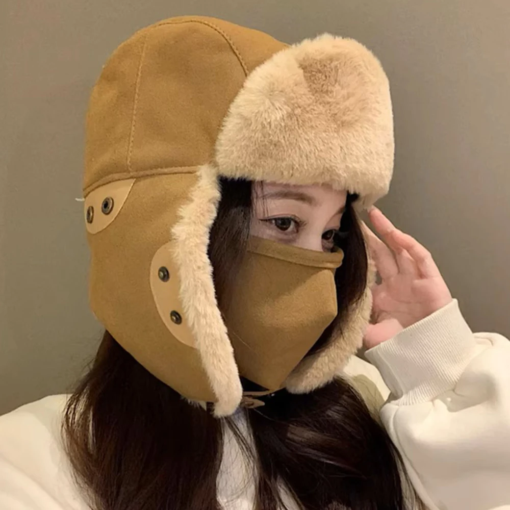 

Fashion Winter Cold-Proof Lei Feng Hat Men's Outdoor Warm Hat Ear Protection Russian Bomber Cap Cotton Cycling Ski Bomber Caps