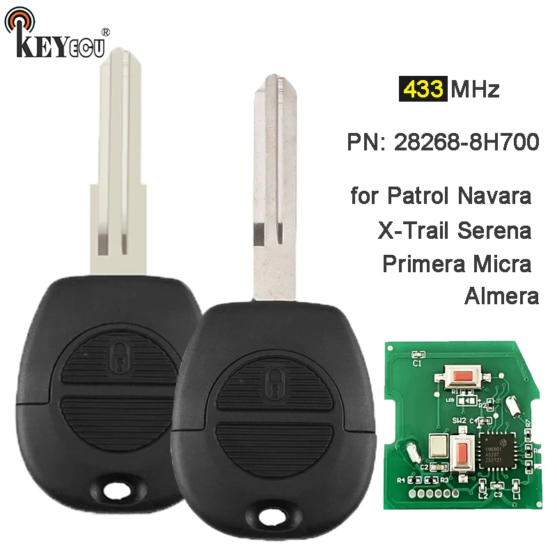 KEYECU 433MHz No Chip P/N: 28268-8H700 Remote Car Key Fob 2 Button for Nissan Patrol Navara X-Trail Serena Primera Micra Almera