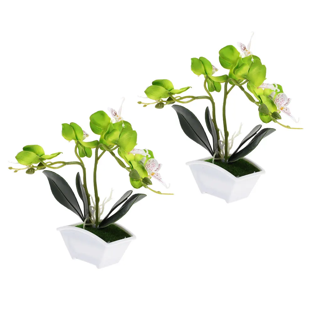 

2pcs White Silk Phalaenopsis Artificial Flowers in Pot for Wedding Home Decor Photography Props Small Bonsai Plants Fake Flower