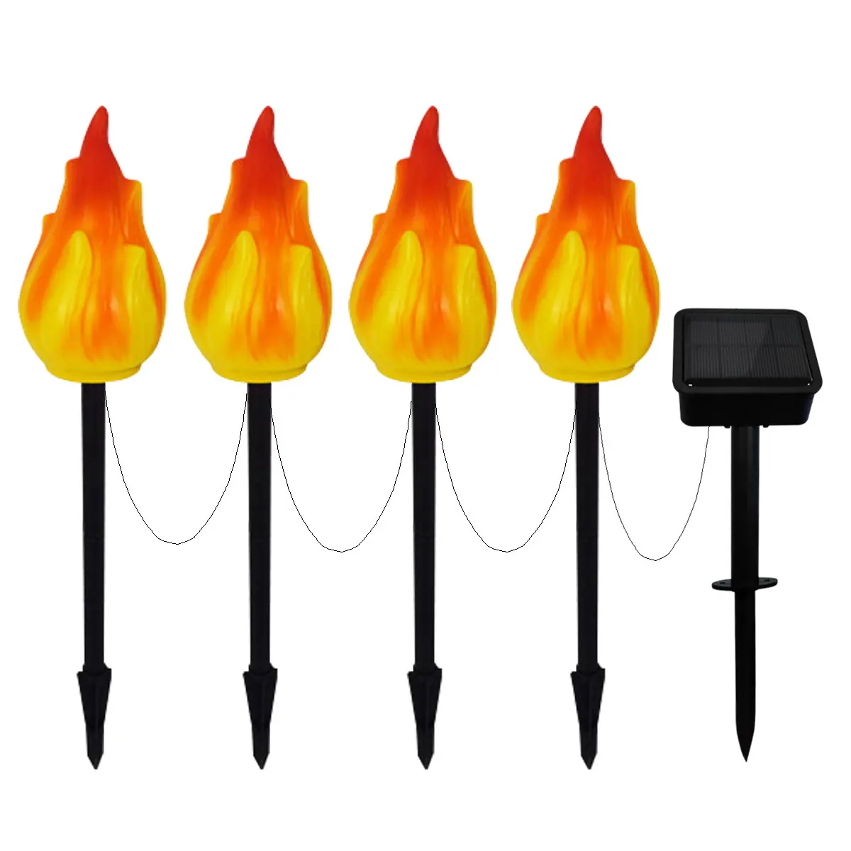 

1 Solar by 4 Flame Lamps, Outdoor Courtyard Atmosphere Camping Light, Waterproof Ground Inserting Décor Lights