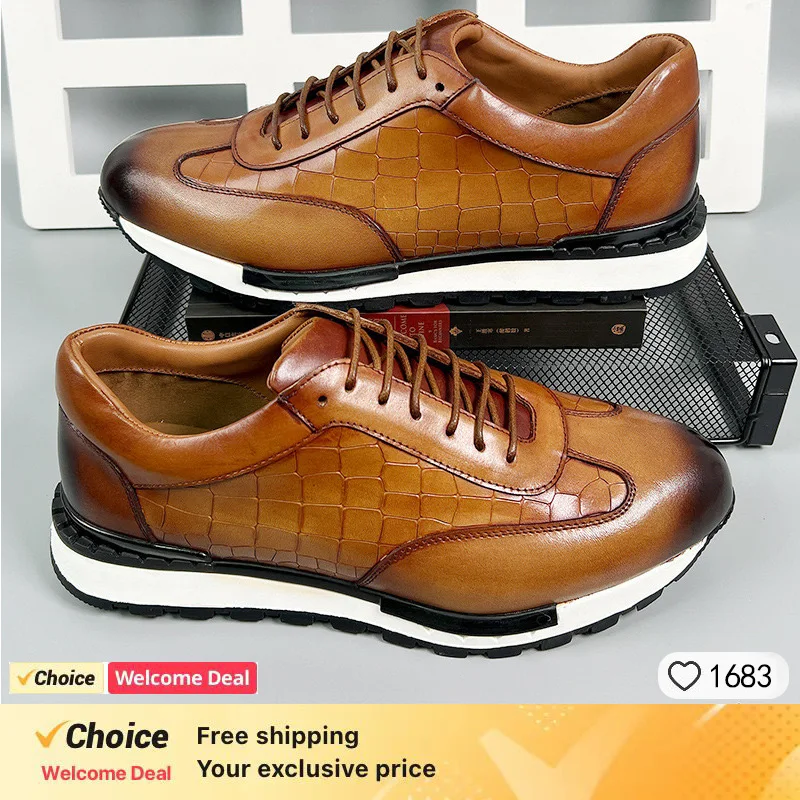 

Casual Men's Leather Shoes Genuine Leather Comfortable Fashion Sneakers Handmade Sequin Casual Shoes Dating Banquet Men's Shoes