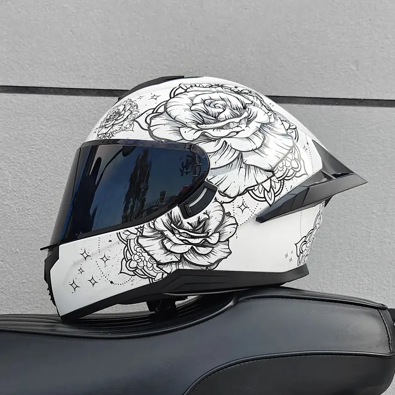 Casco da motociclista, casco integrale a doppia lente da uomo e da donna, auto sportiva da moto, casco integrale per tutte le stagioni