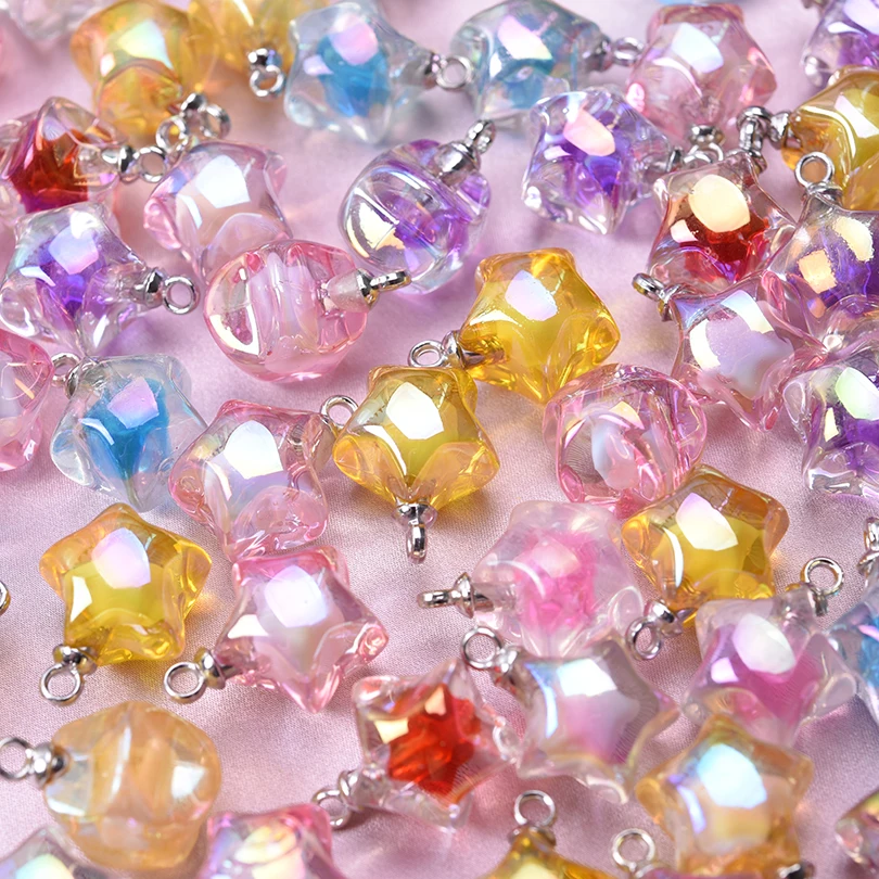 10/30/50/100pcs MIxed Colorful Resin Glitter Star Pentagram Dangle Pendants for Earrings Necklace Bracelet Jewelry Making Crafts