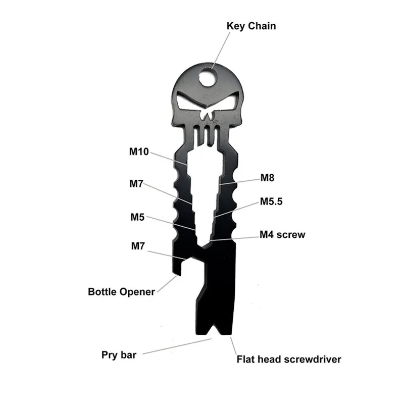 Crânio multi-função ferramenta de combinação crowbar edc bolso ferramenta allen chave com abridor de garrafa de prego chave buraco pendurado