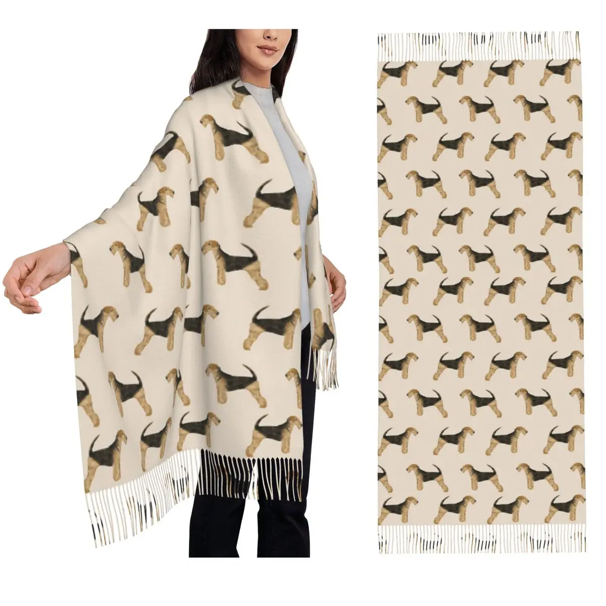 

Airedale Terrier Dog Pattern Dog Breed Scarf Tassel Scarves Women Soft Warm Shawls and Wraps Long Fall Winter Shawl Wrap